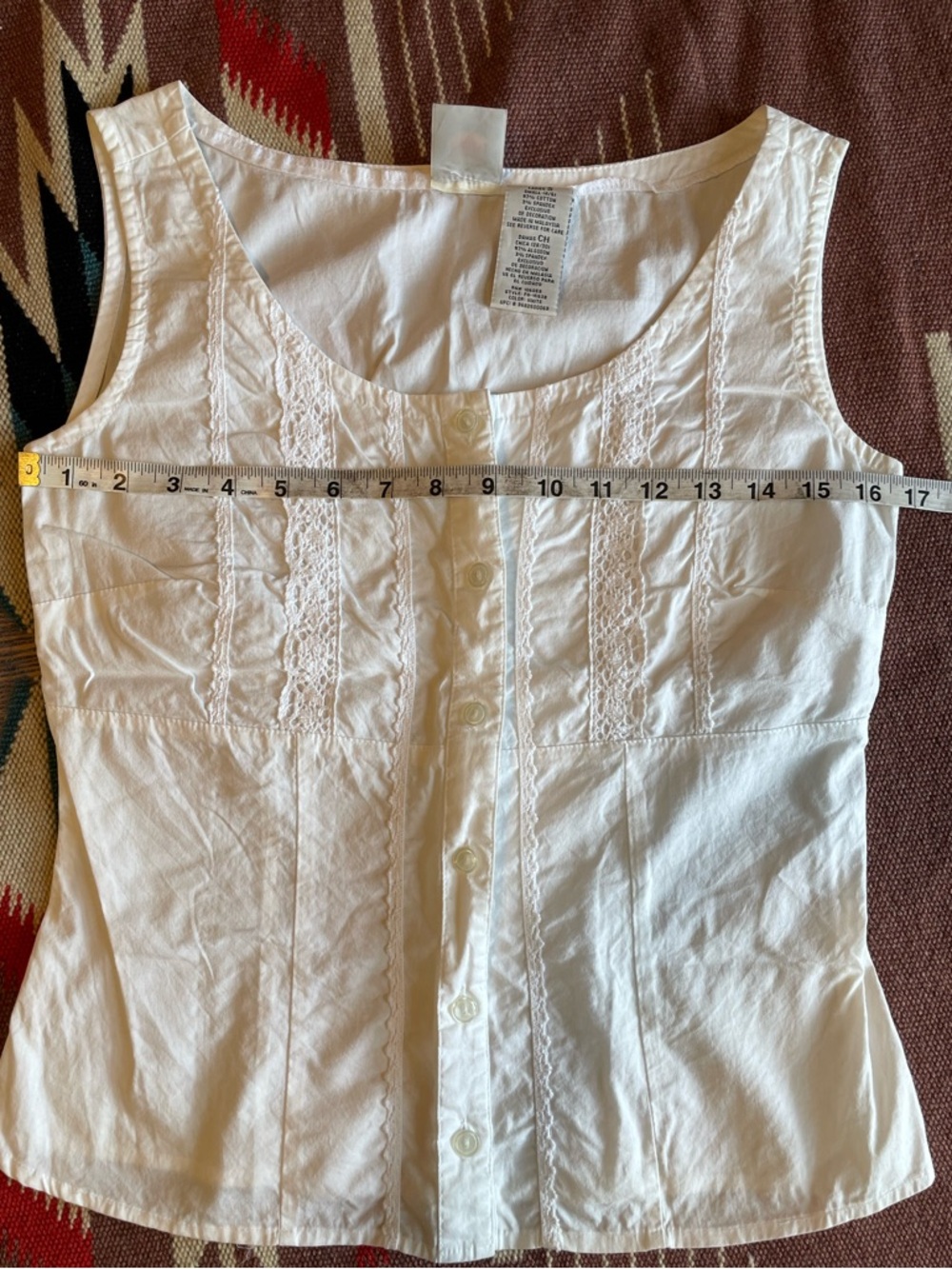 Lacy vintage Faded Glory Stretch white cotton tank blouse - Picture 5 of 7